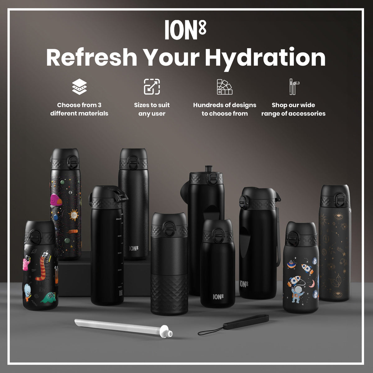 ION8 Recyclon 1L Water Bottle – Black