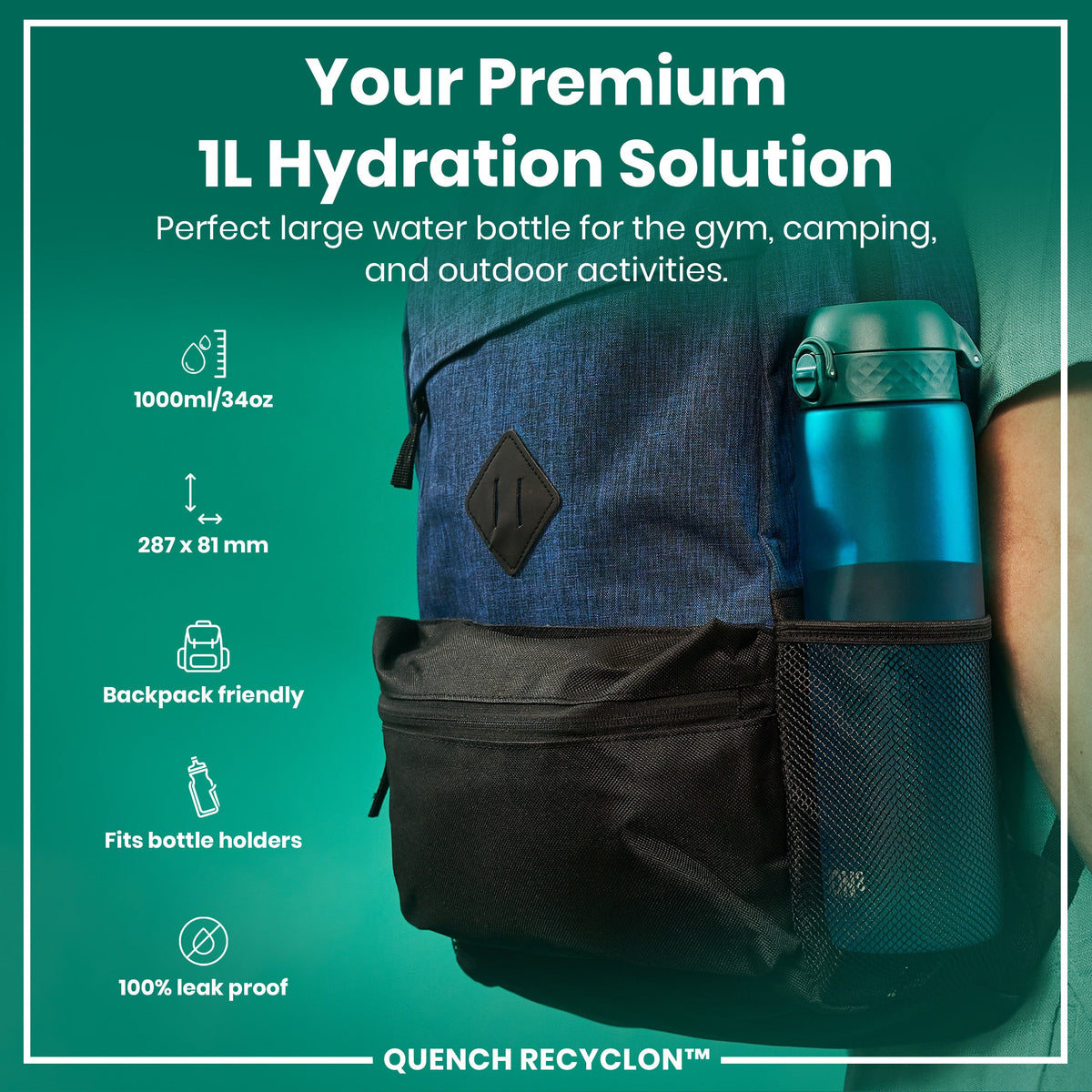 ION8 Recyclon 1L Water Bottle – Aqua