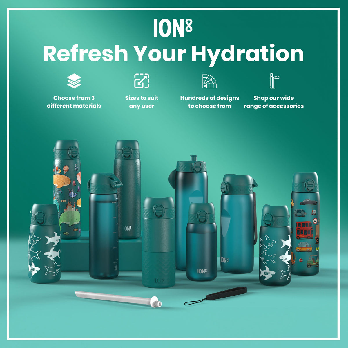 ION8 Recyclon 1L Water Bottle – Aqua