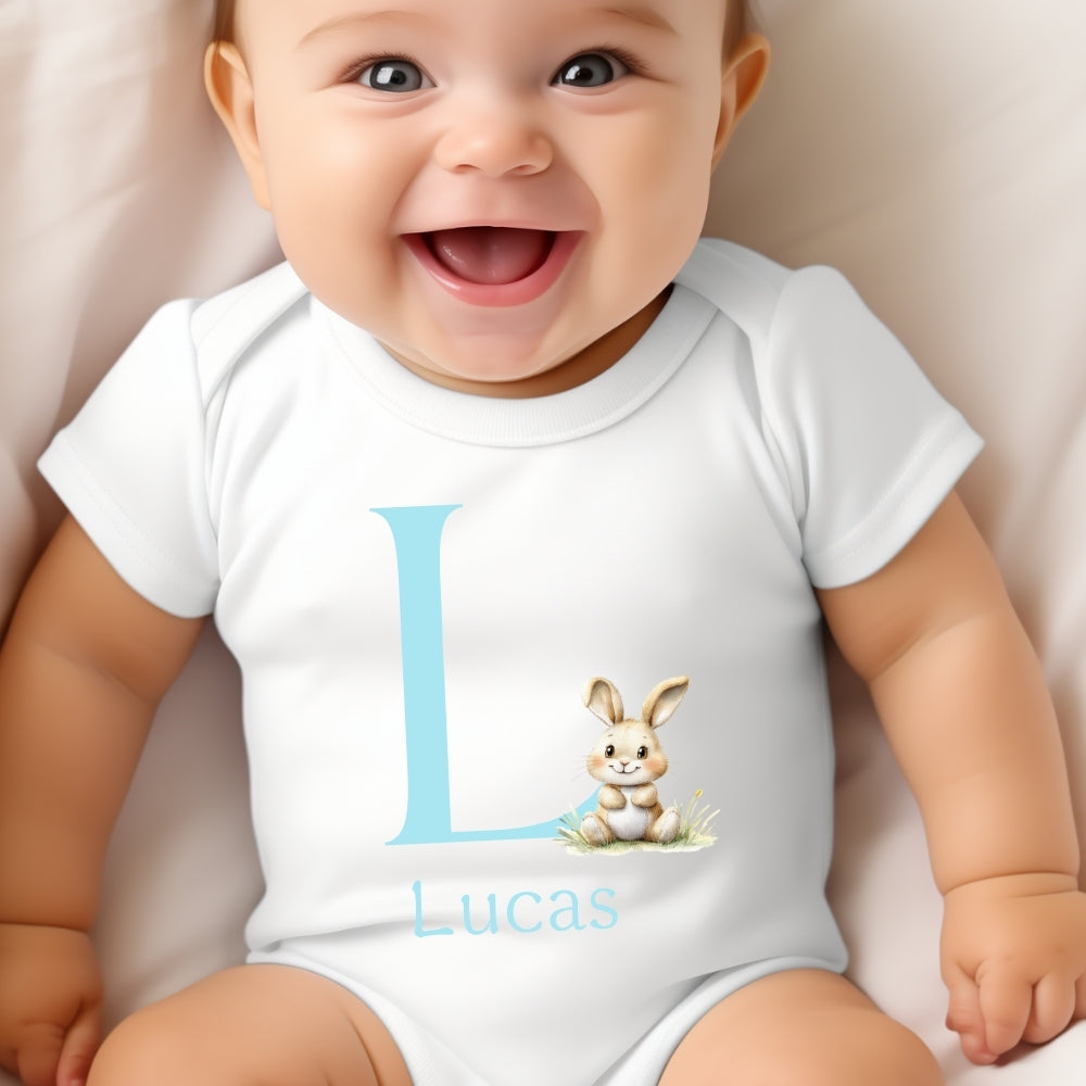Personalised Blue Initial Bunny Baby Gift Box