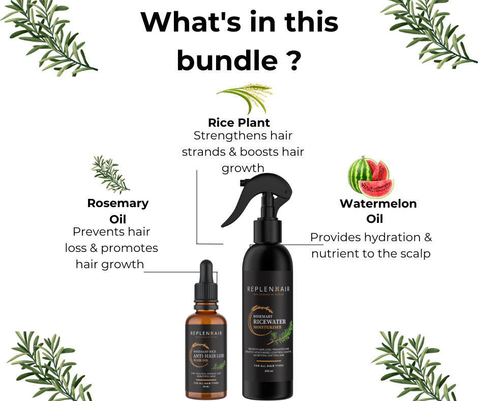Replenhair Rosemary & Rice Water Hair Care Set – Spray and Oil