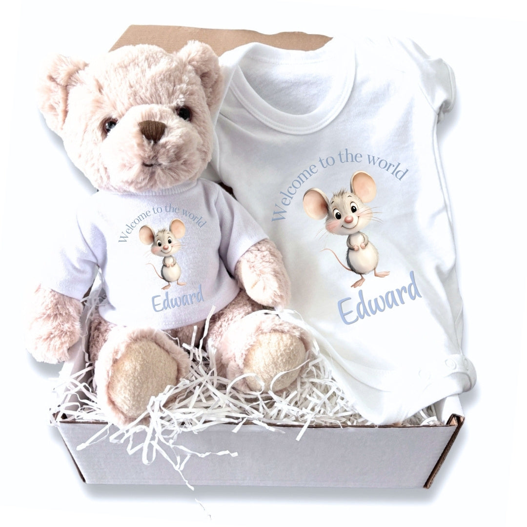 Personalised Blue Mouse Baby Gift Box