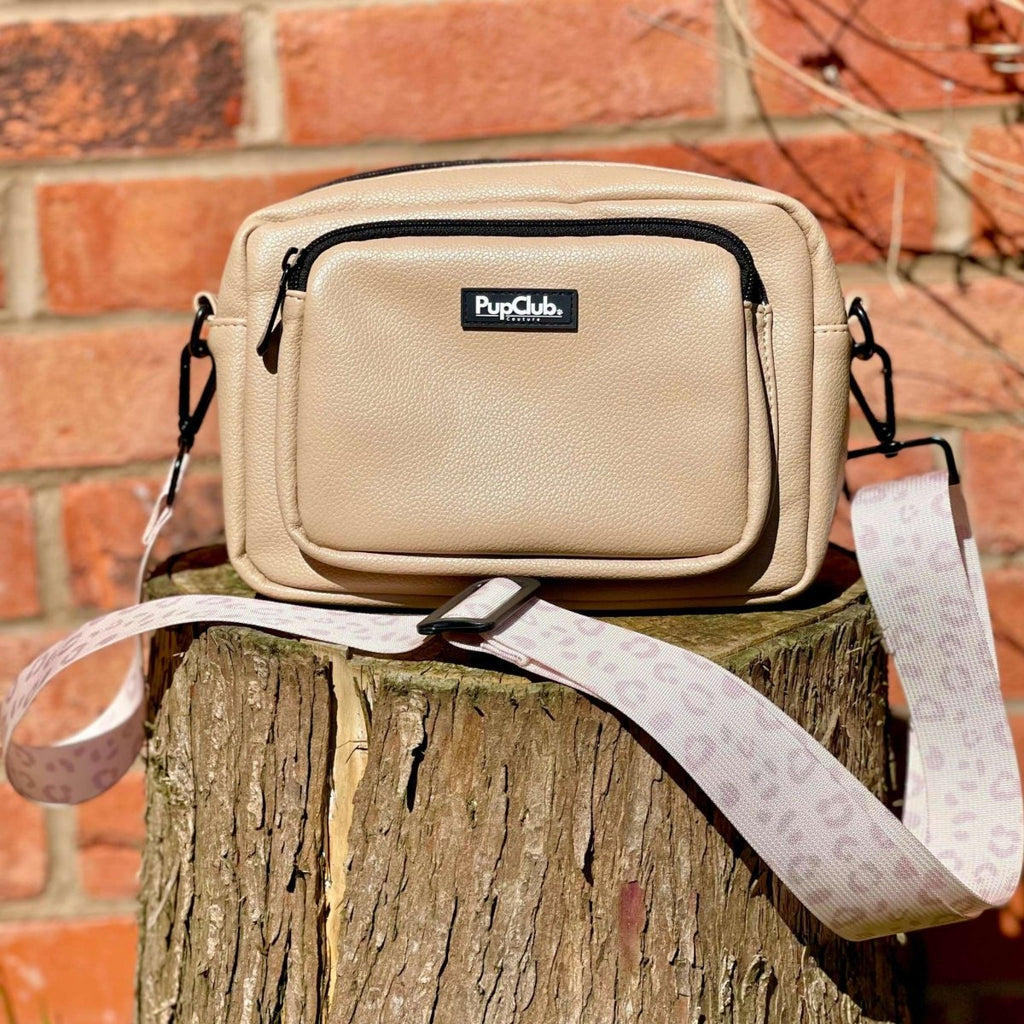 Crossbody Dog Walking Bag – Vegan Leather Tan