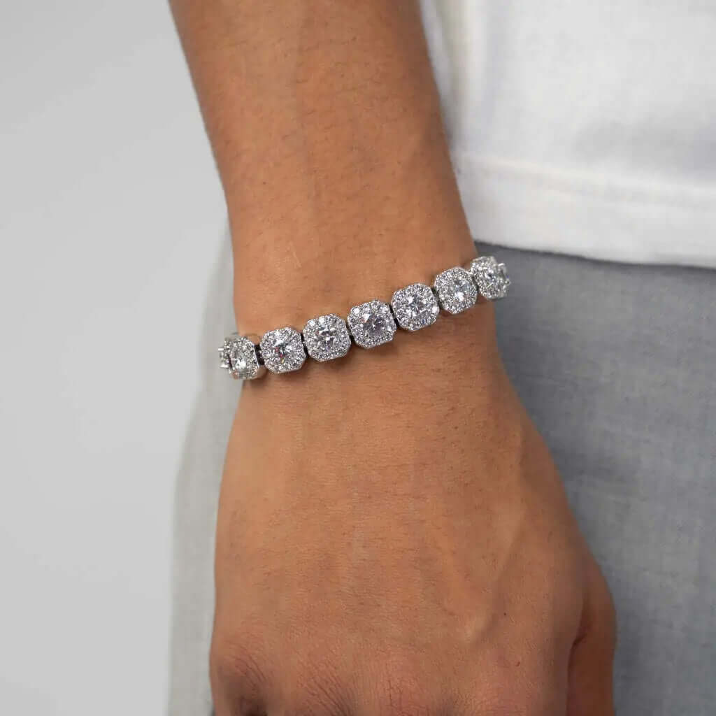 Men's 10mm Clustered Tennis Bracelet – Rhodium-Plated Brass