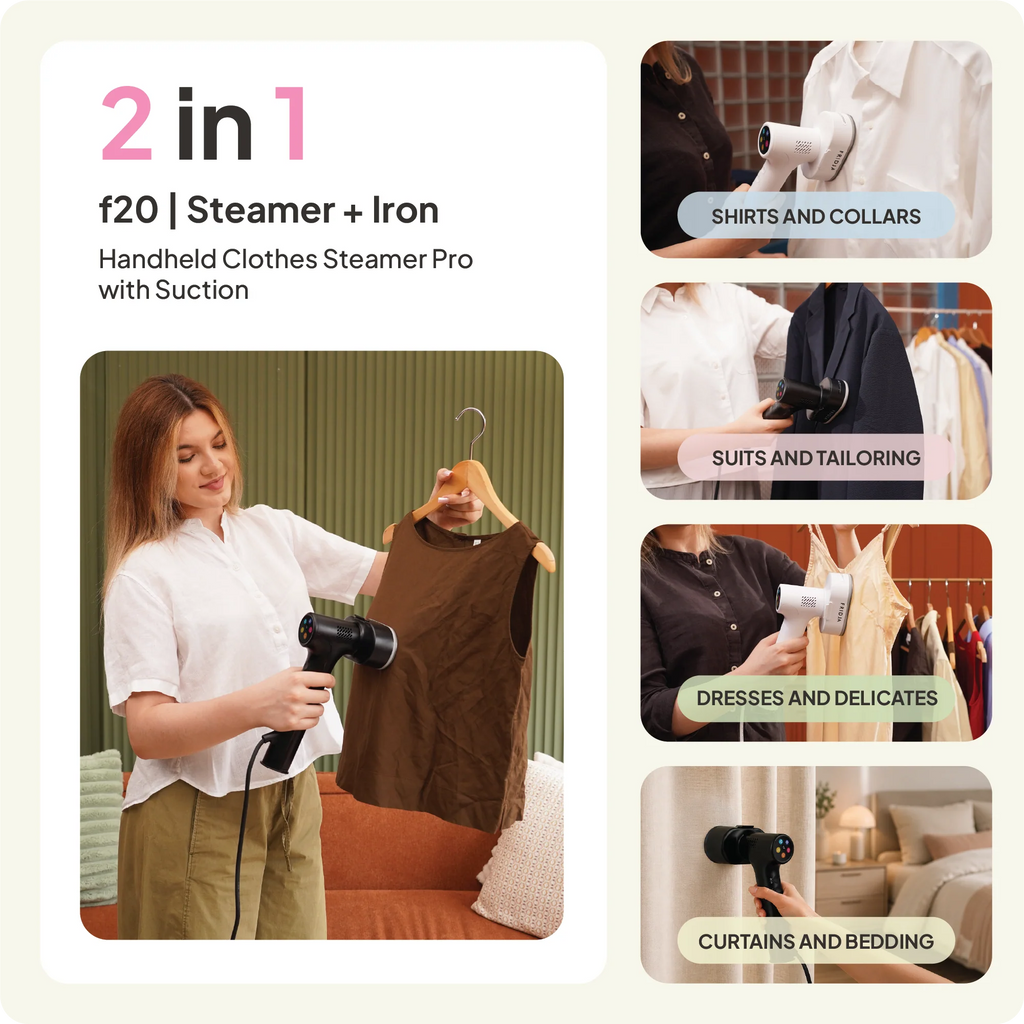 Fridja f20 Handheld Clothes Steamer Pro with Suction