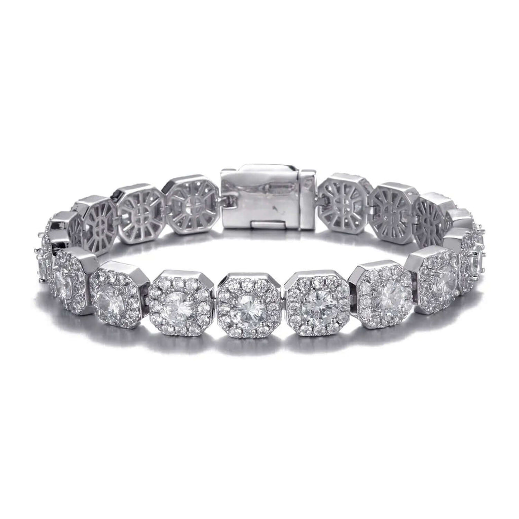 Men's 10mm Clustered Tennis Bracelet – Rhodium-Plated Brass