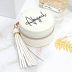 Personalised White Travel Jewellery Case with Tassel