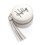 Personalised White Travel Jewellery Case with Tassel