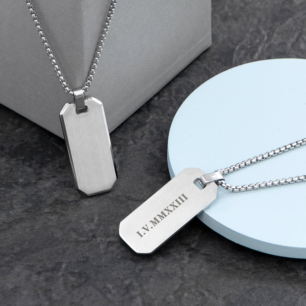 Personalised Men's Brushed Steel Dog Tag Necklace