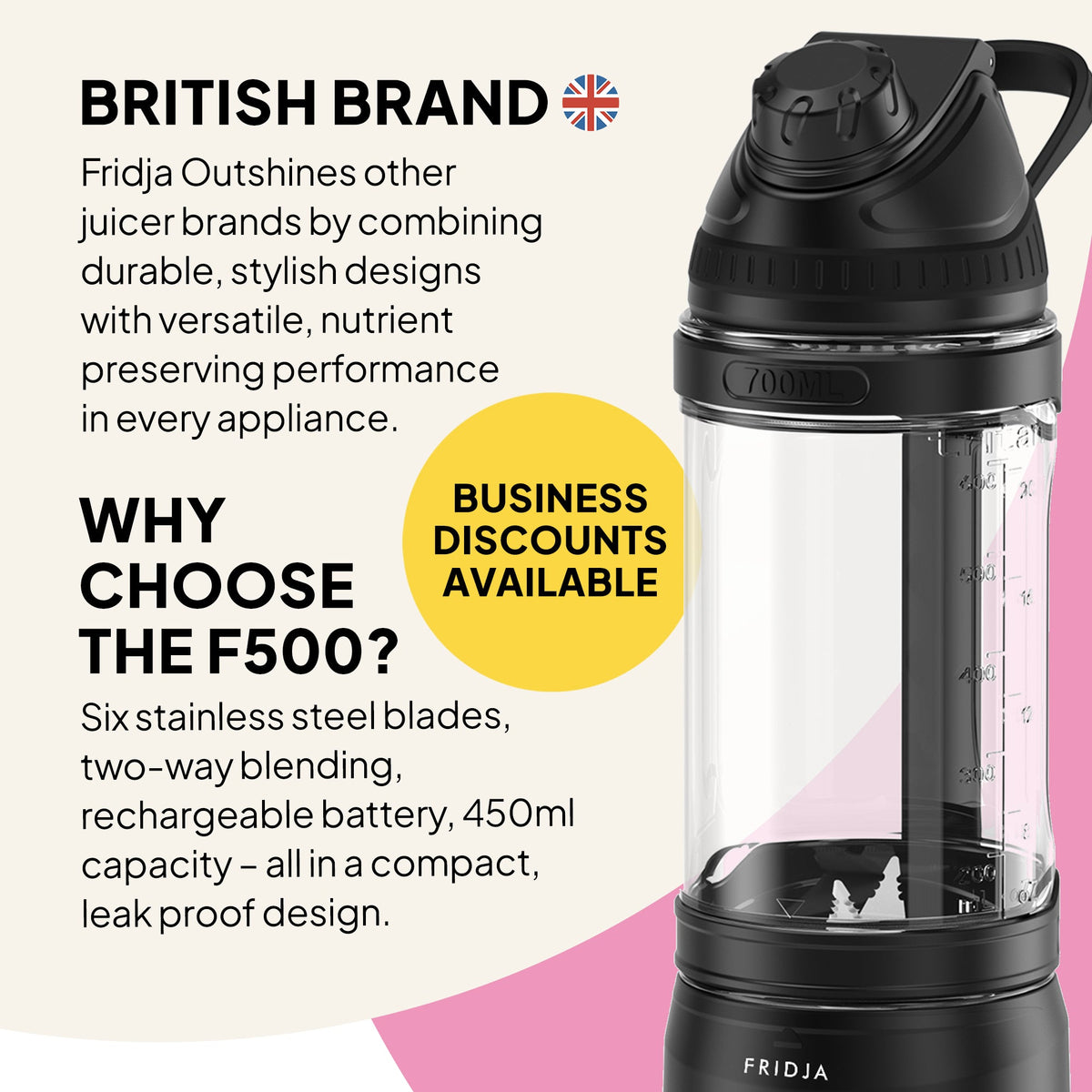 Fridja f500 Portable Blender – Smoothies & Protein Shakes