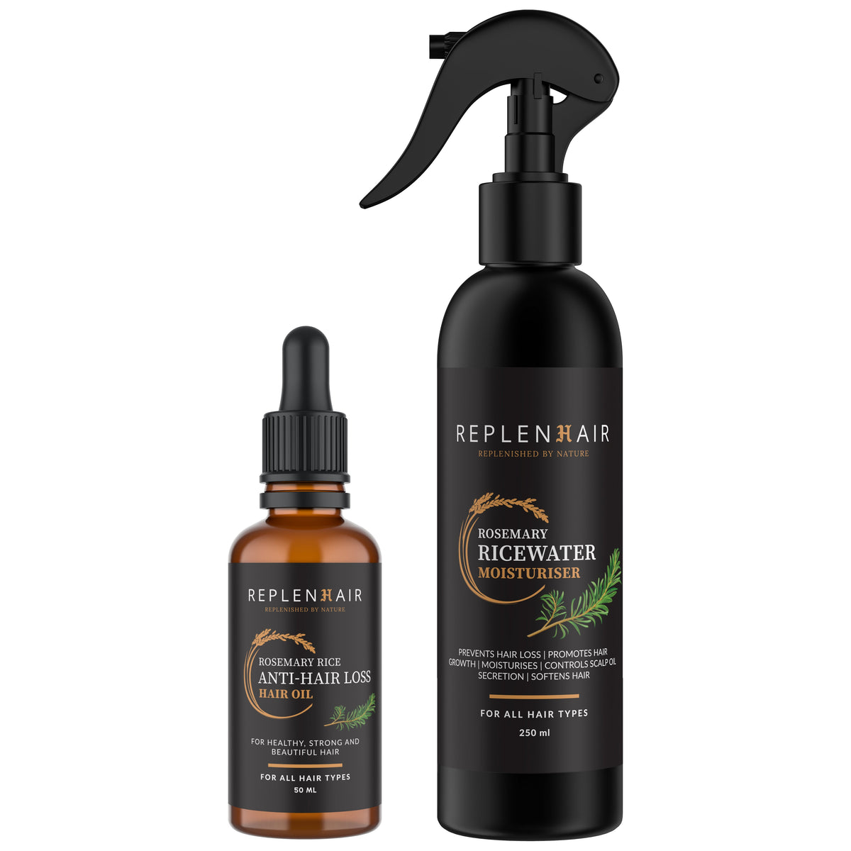Replenhair Rosemary & Rice Water Hair Care Set – Spray and Oil