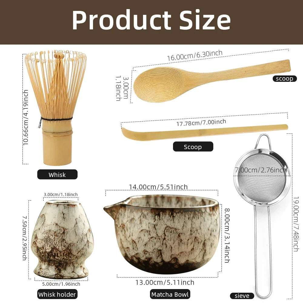 6PCS Japanese Matcha Tea Set Safe Bamboo Whisk Teaspoon Tea Sets Matcha Bowl Matcha Whisk Holder for Tea Lovers Tea-Making Tools