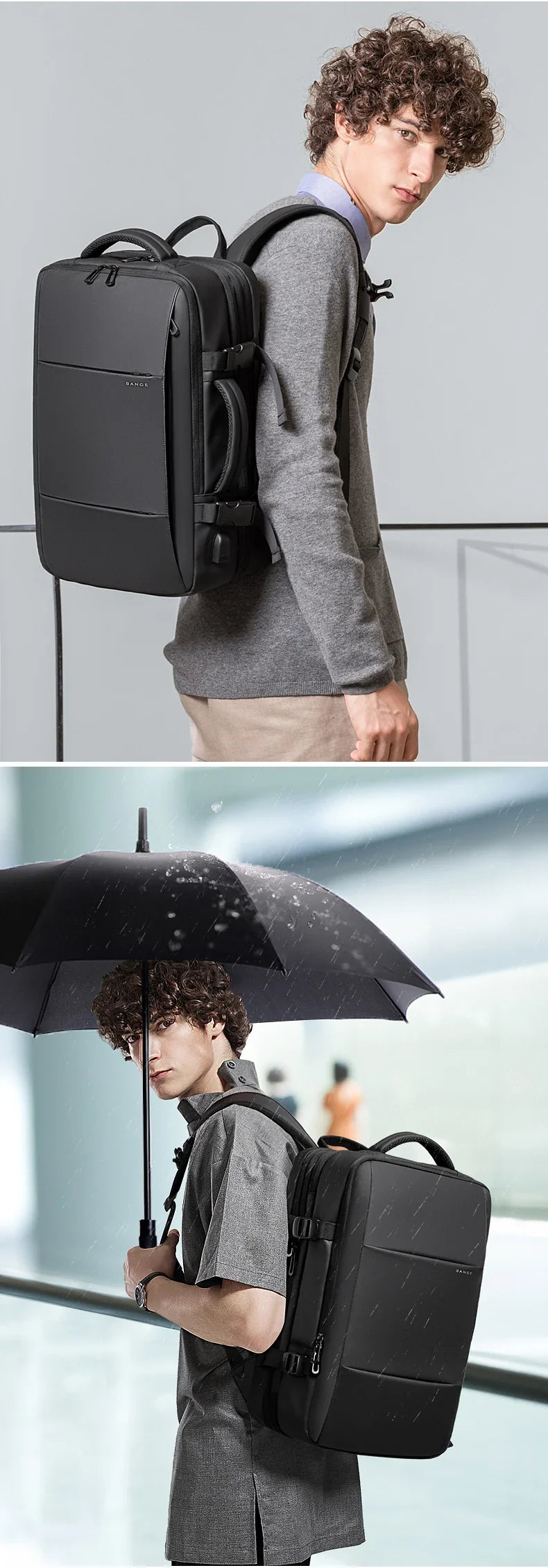 BANGE Aesthetic Men Business Backpack School Expandable USB Bag, Large Capacity 17.3 Laptop Waterproof Fashion Travel Backpack