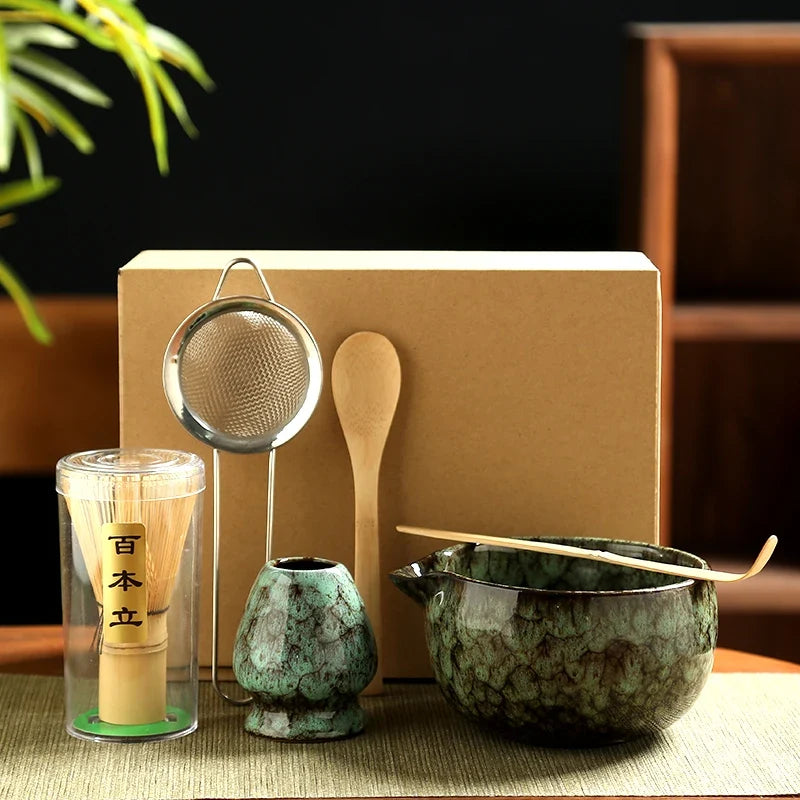 6PCS Japanese Matcha Tea Set Safe Bamboo Whisk Teaspoon Tea Sets Matcha Bowl Matcha Whisk Holder for Tea Lovers Tea-Making Tools