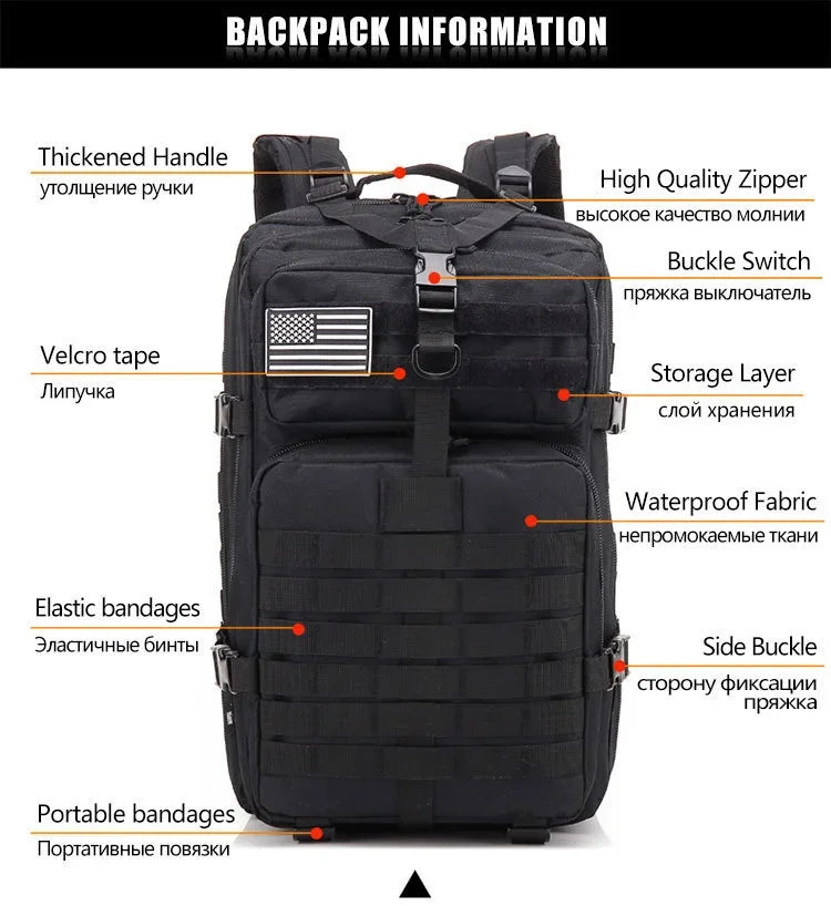 QT&QY 30L/50L MOLLE Tactical Backpack for Hiking & Travel