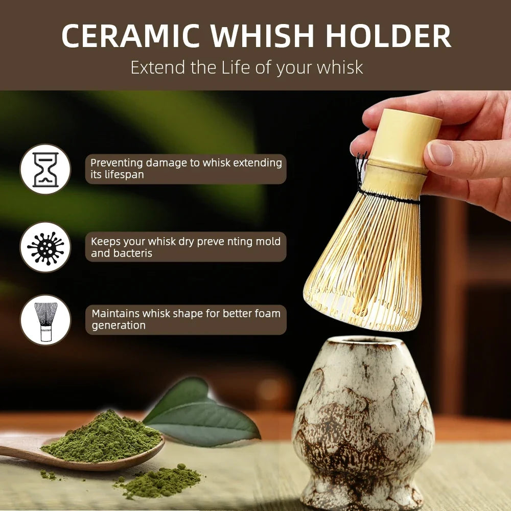 6PCS Japanese Matcha Tea Set Safe Bamboo Whisk Teaspoon Tea Sets Matcha Bowl Matcha Whisk Holder for Tea Lovers Tea-Making Tools