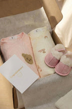 Personalised Pink Bouclé Baby Bear & Rainbow Gift Box