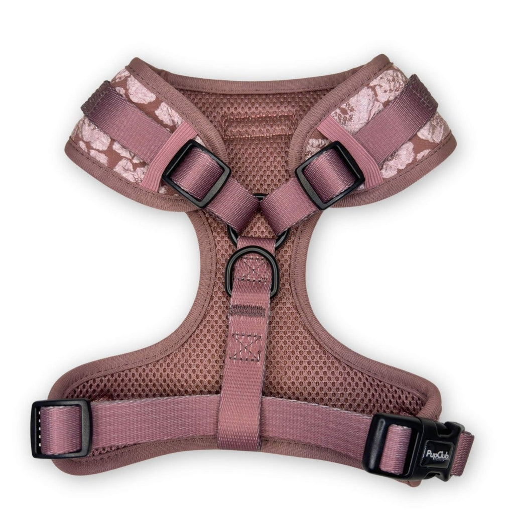 PupClub Luxe Adjustable Dog Harness – Mocha Petals