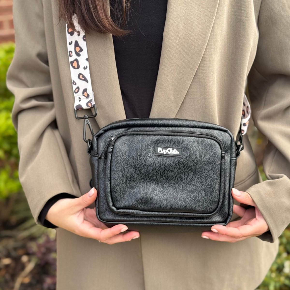 Crossbody Dog Walking Bag – Vegan Leather Black