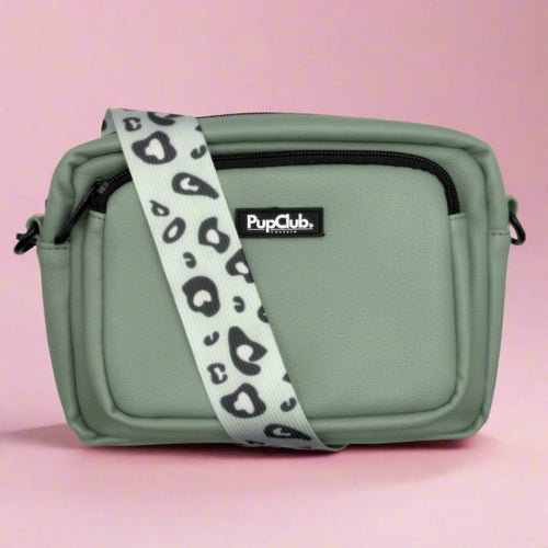 Crossbody Dog Walking Bag – Vegan Leather Sage Green