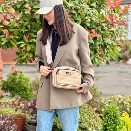 Crossbody Dog Walking Bag – Vegan Leather Tan