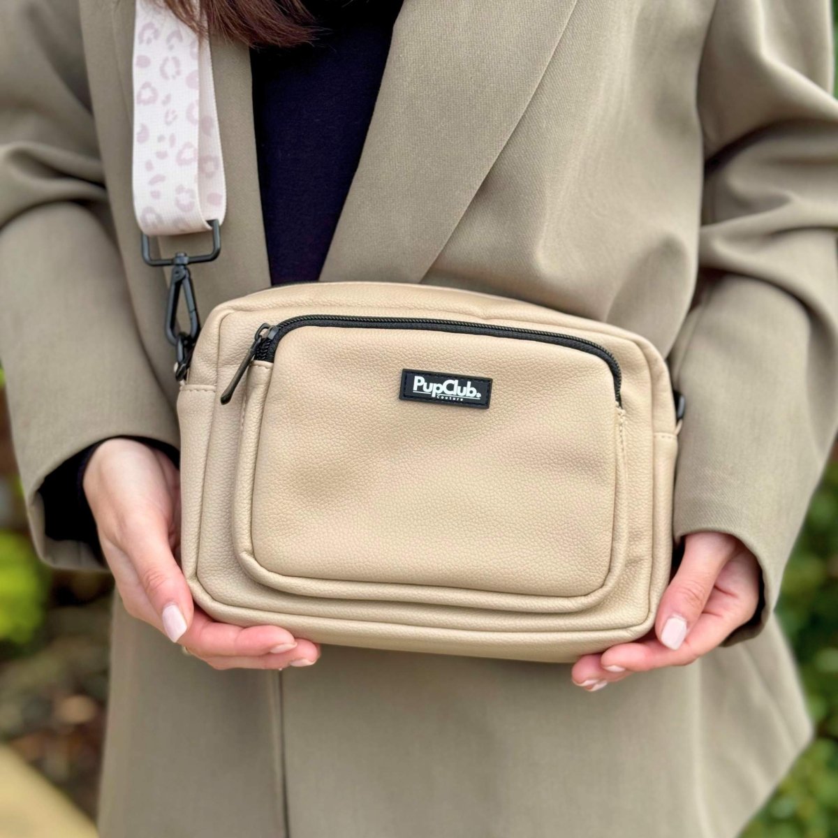 Crossbody Dog Walking Bag – Vegan Leather Tan