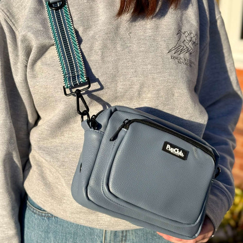 Crossbody Dog Walking Bag – Vegan Leather Slate Blue