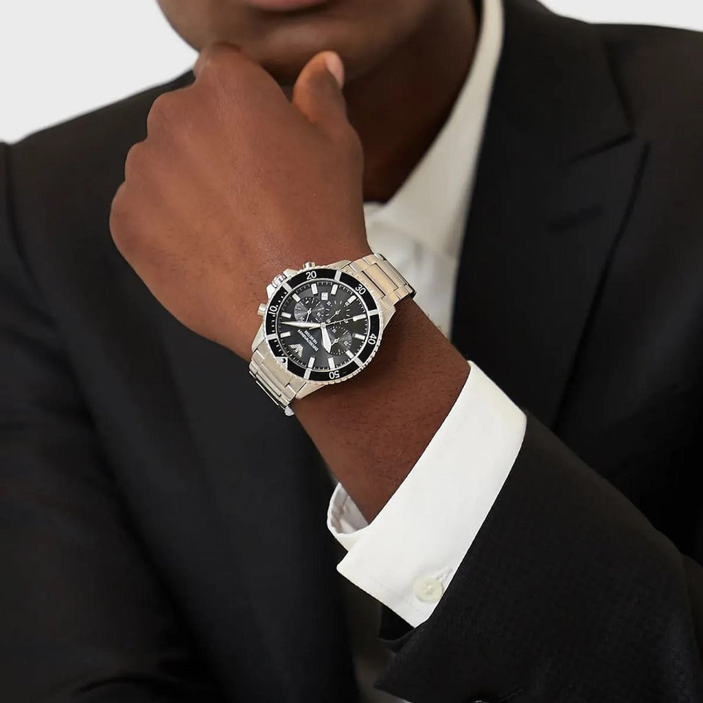 Emporio Armani AR11360 Men's Diver Style Silver & Black Watch