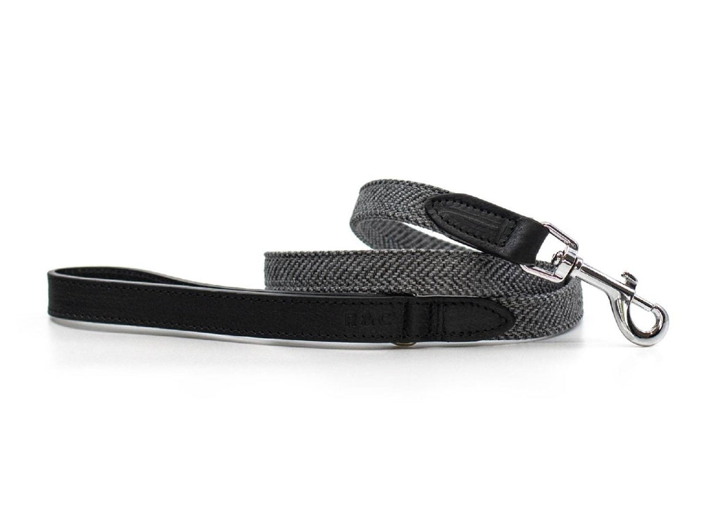 THE BALMORAL | LUXURY GREY HERRINGBONE & LEATHER DOG LEAD