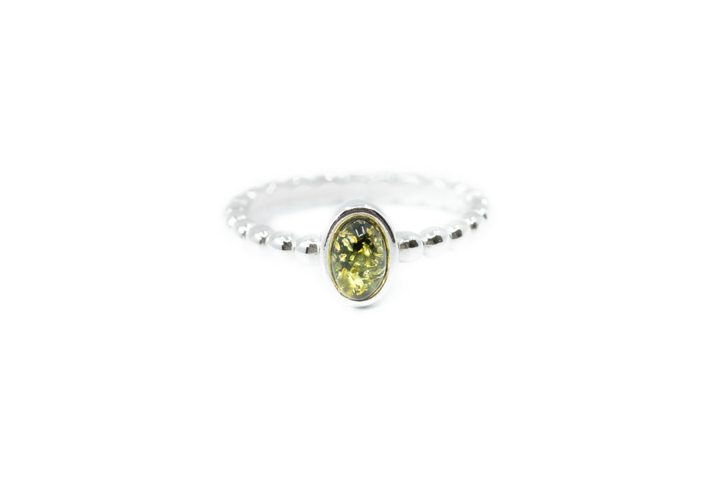 Green Amber Bubble Stacking Ring