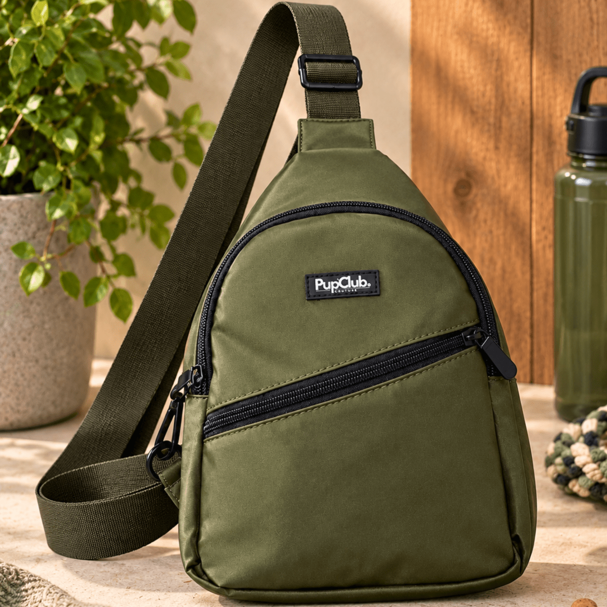 PupClub Dog Walking Sling Backpack – Khaki Green