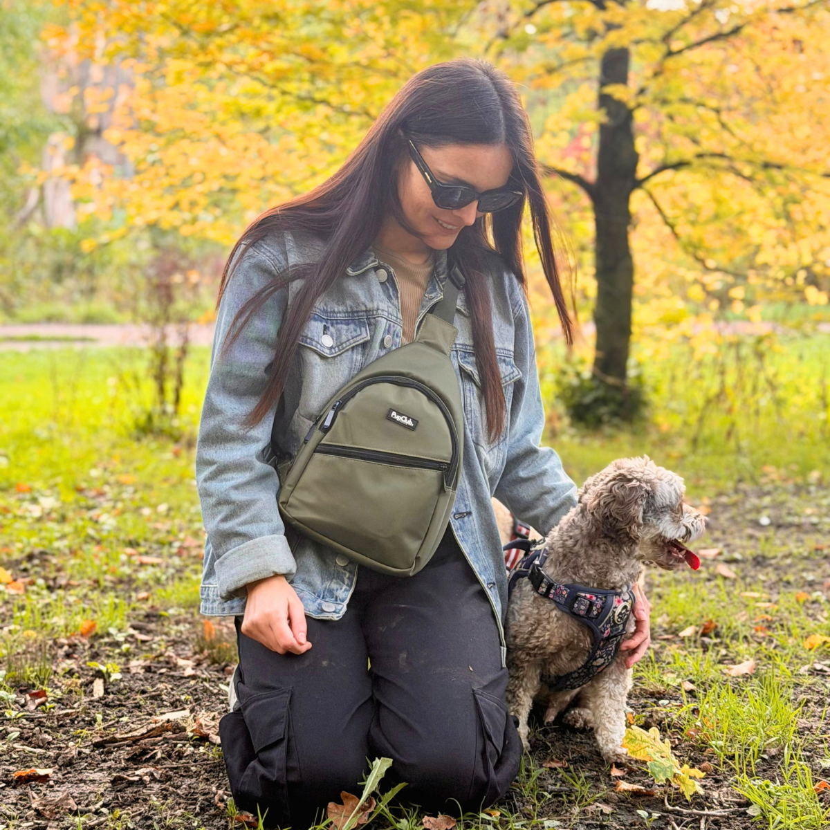 PupClub Dog Walking Sling Backpack – Khaki Green
